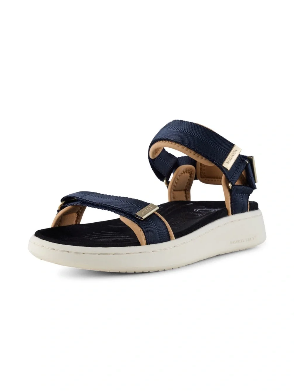 WODEN Line Natural Soft Navy Blue Strappy Sandals Hook & Loop Ortho Comfort, 7.5